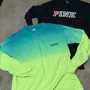 PINK Victoria's Secret Black and Green Long Sleeve Tees
